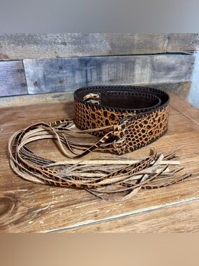 Angel Ranch Reptile Print Western Fringe Belt Size Small Brown Gold
